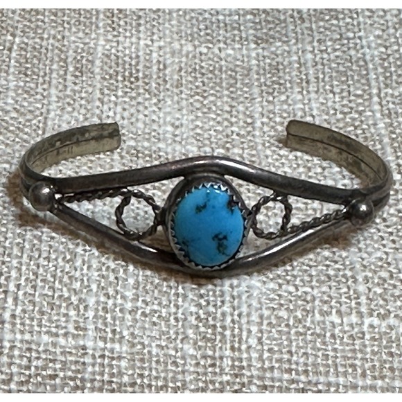 VTG Navajo Pauline Claw Cuff‎ Bracelet Size 5.75 Blue Turquoise Sterling 9.2g - Picture 1 of 10